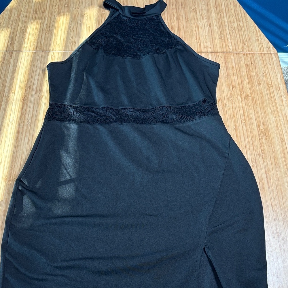 SHEIN Curve Black Lace Halter Dress
